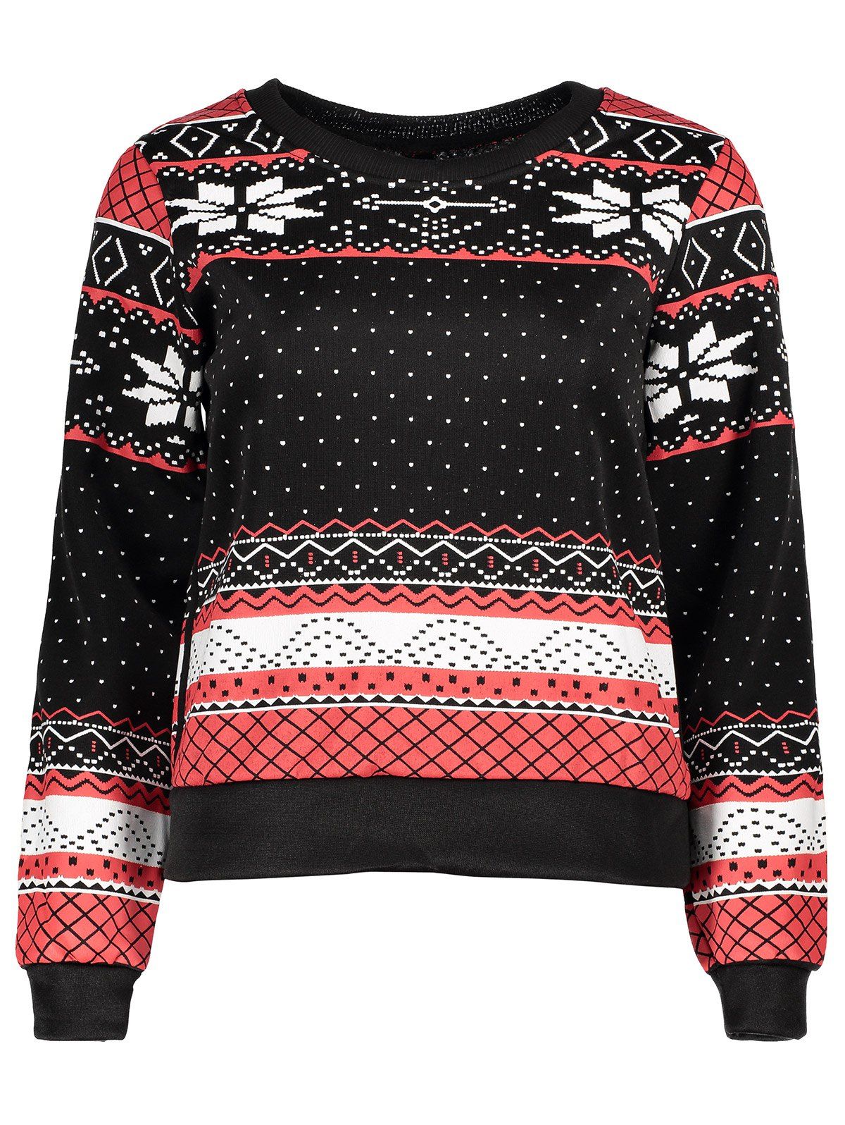 

Stylish Round Collar Ethnic Snowflakes Print Thicken Long Sleeve Sweatshirt For Women, Black