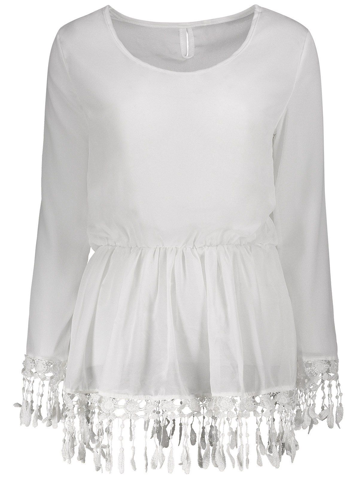 

Lace Embellished Long Sleeve Dress, White