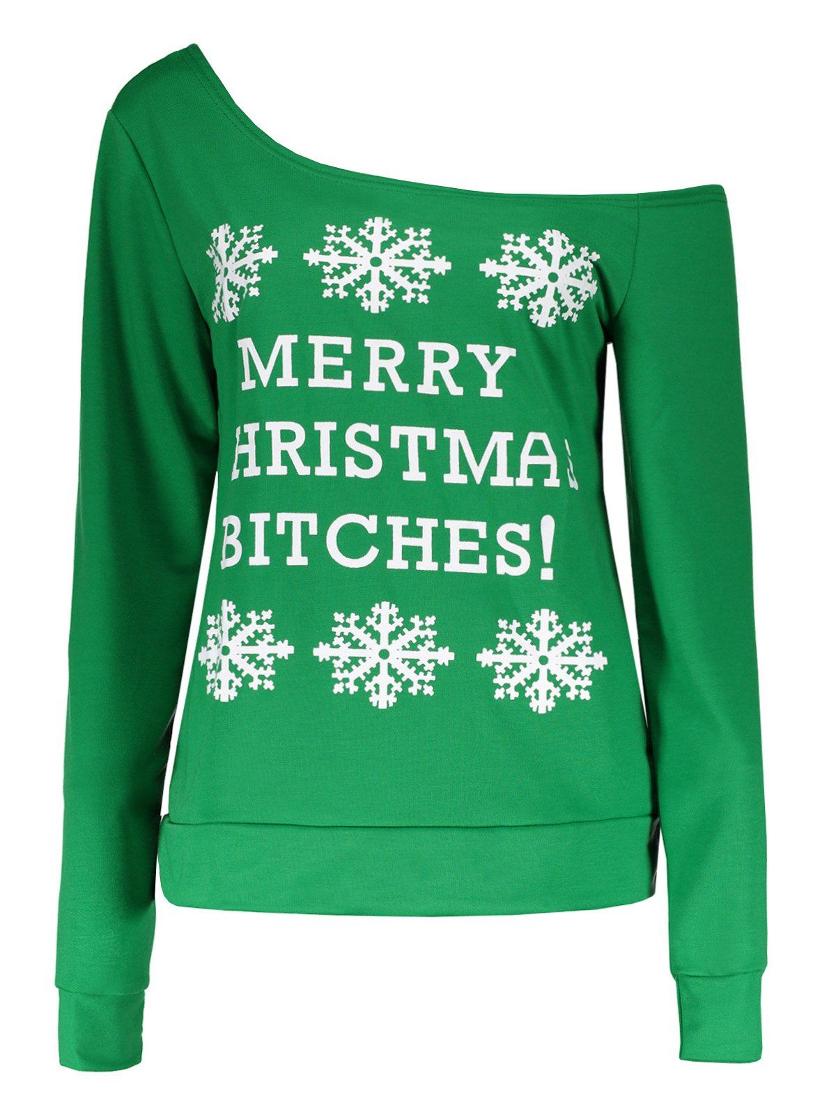 

Snowflake and Letter Print Christmas Green Sweatshirt