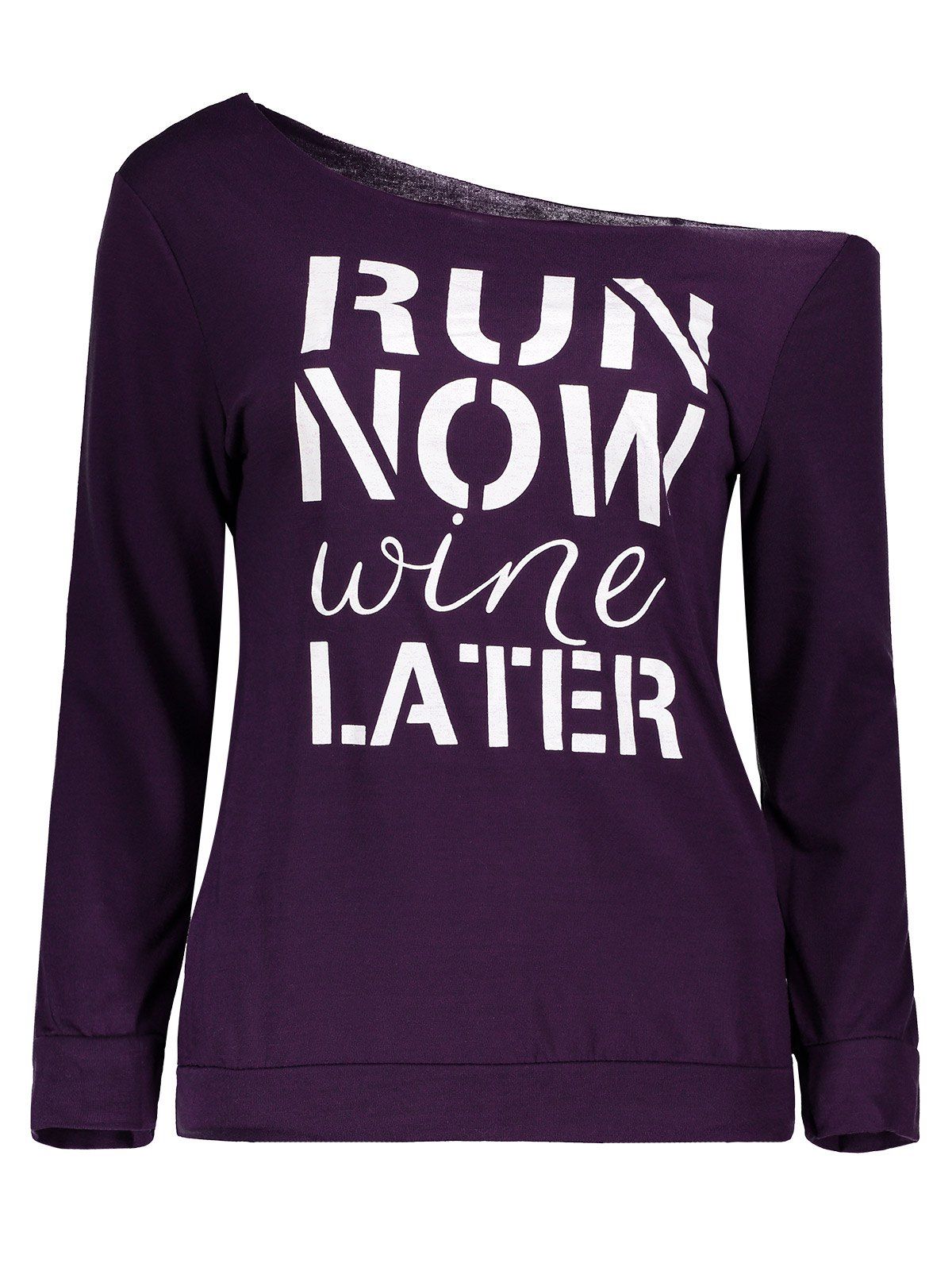 

Long Sleeve Letter Pattern Women's T-Shirt, Purple
