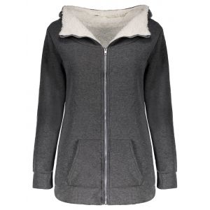 

Casual Hooded Long Sleeve Flocky Zippered Pocket Design Women's Coat, Gray