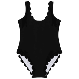 Black Xl U Neck Backless Scalloped One-piece Bathing Suit | RoseGal.com