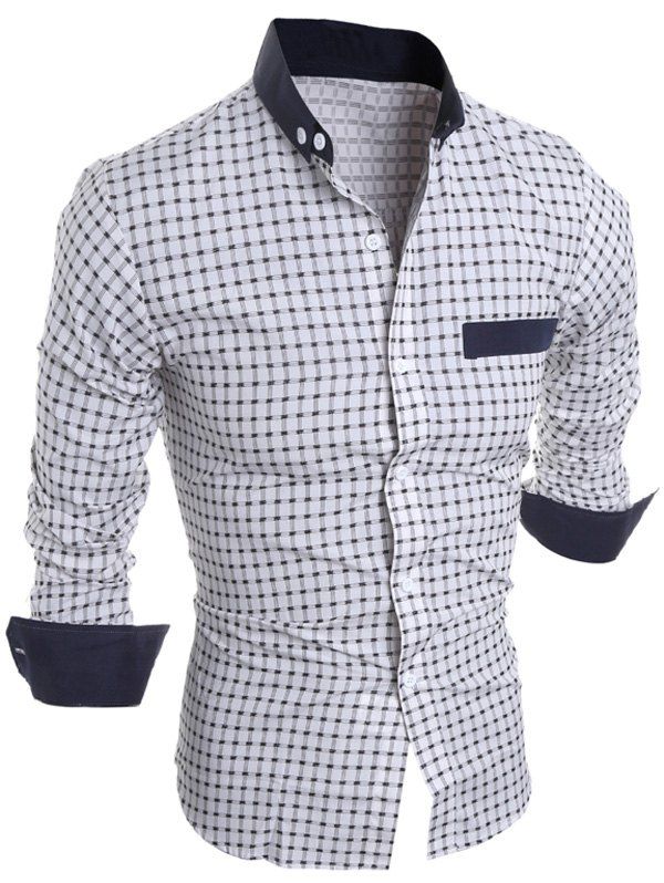 

Long Sleeve Checked Button Down Casual Shirt, White