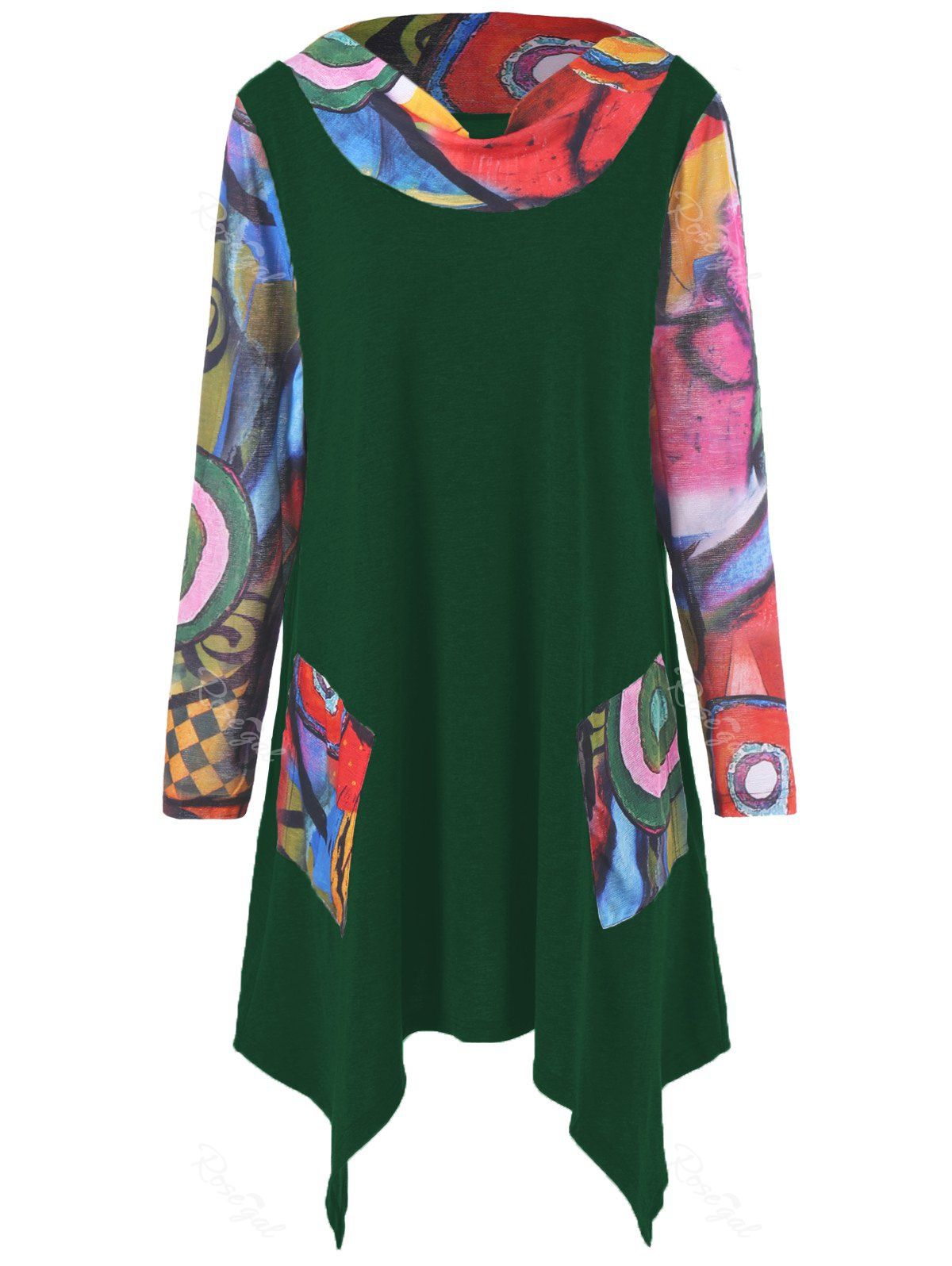 

Oil Painting Pattern Asymmetrical Longline T-Shirt, Green