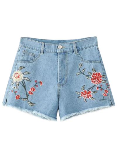 [25 Off] Floral Embroidered Denim Shorts Rosegal