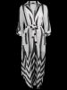 Lapel Collar Vertical Stripe Dress -  