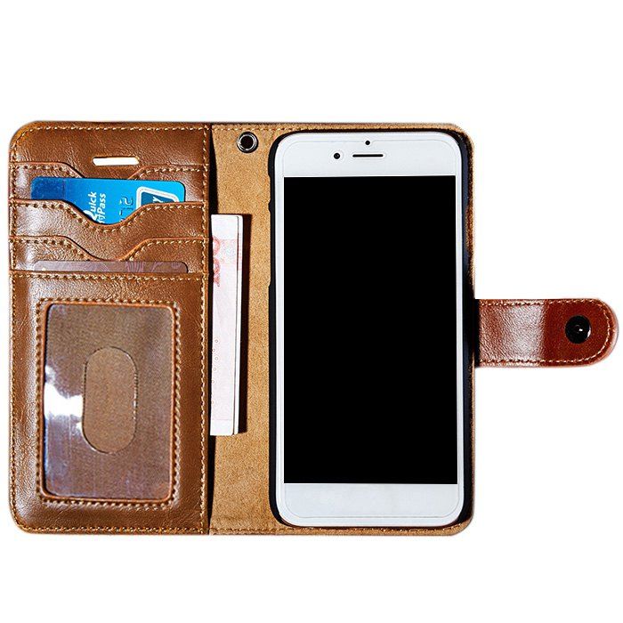 

Faux Leather Flip Wallet Case with Card Slot For iPhone, Brown