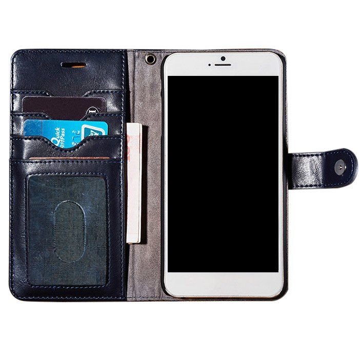 

Faux Leather Flip Wallet Case with Card Slot For iPhone, Deep blue