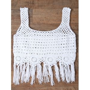 

Cut Out Fringed Women's Tank Top, White