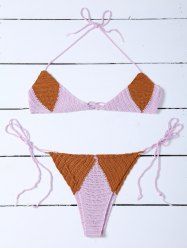 Color Block Knitted String Bikini -  