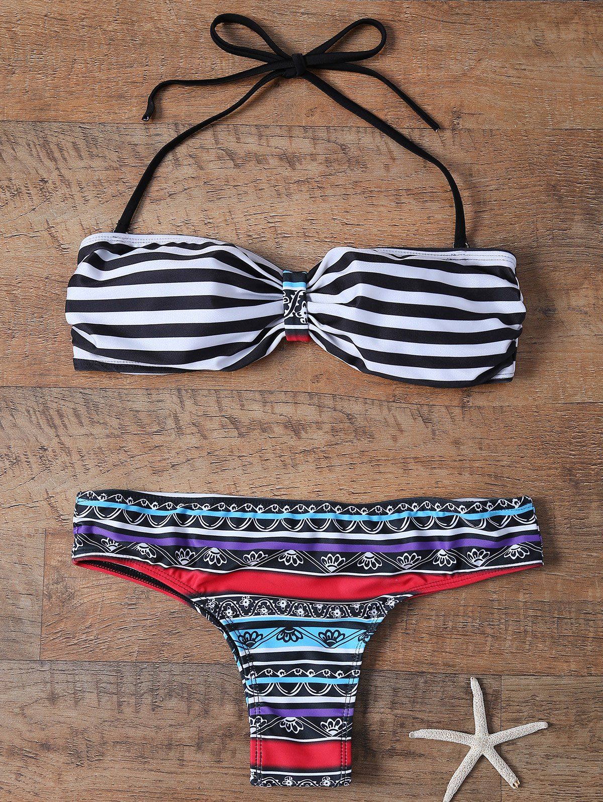 [71 Off] Sexy Halter Neck Striped Ethnic Print Women S Bikini Set Rosegal