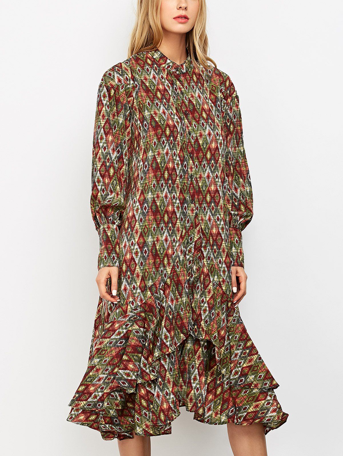 

Vintage Printed Ruffles Chiffon Dress, Colormix