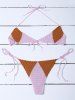 Color Block Knitted String Bikini -  