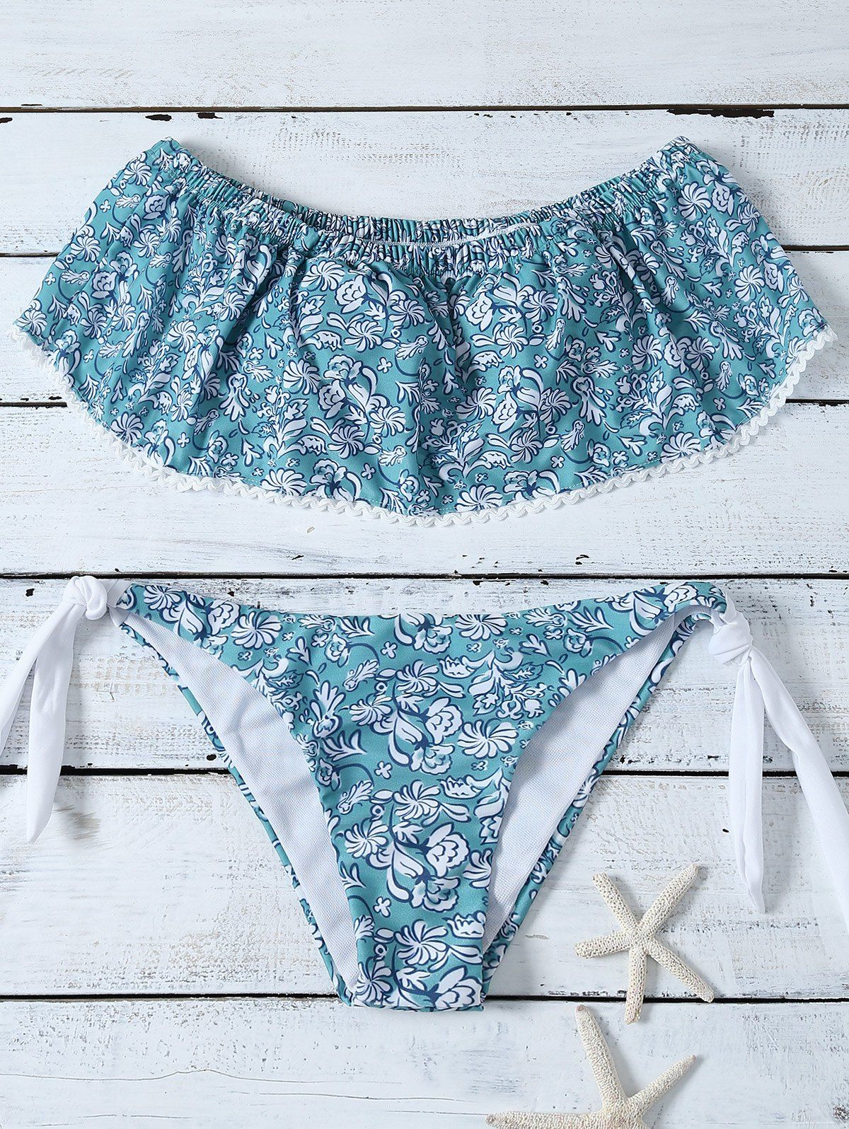 [26 Off] Floral Print Flounce Bikini Set Rosegal