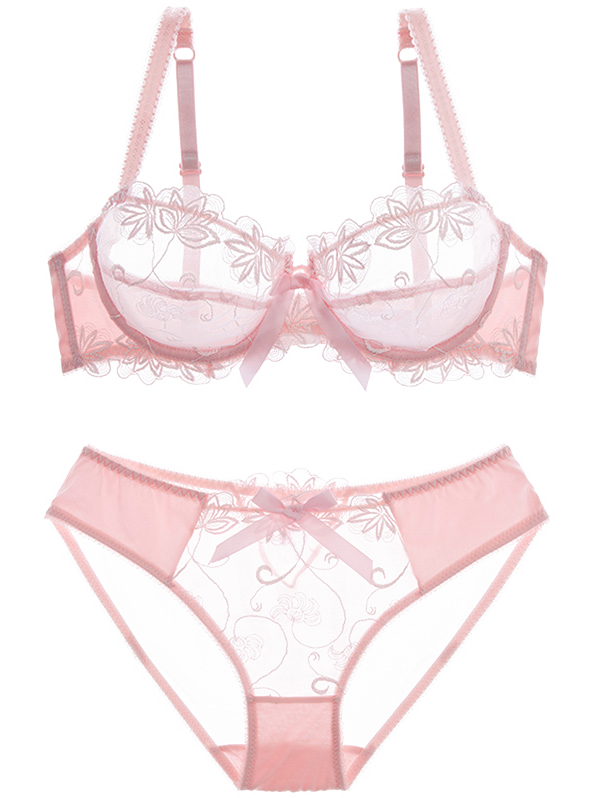 [26 OFF] Sheer Push Up Transparent Bra And Underwear Rosegal