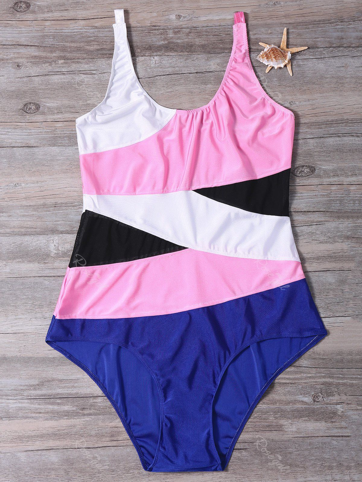 

Brief Stripe Color Block Swimsuit For Women, Colormix