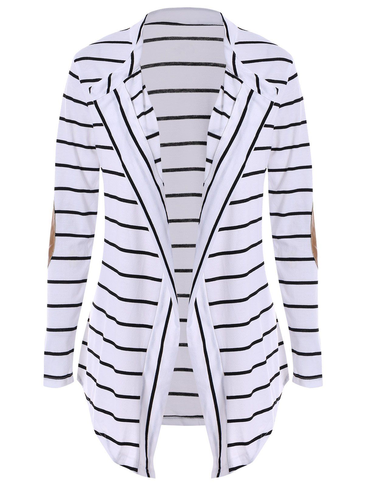 

Chic Collarless Long Sleeve Spliced Striped Women's Cardigan, White