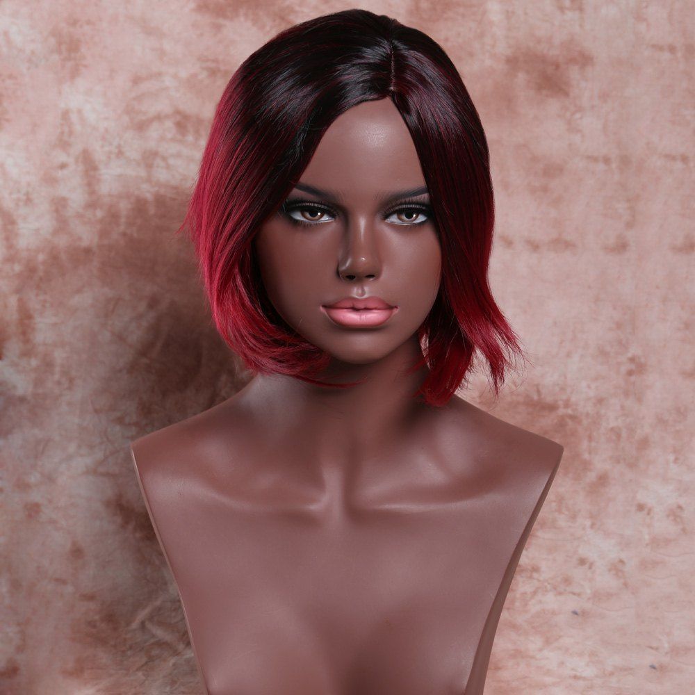 

Women's Ladylike Wine Mixed Black Short Layered Straight Side Parting Synthetic Wig, Colormix