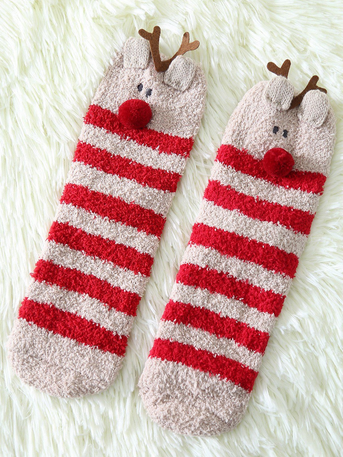 

Coral Fleece Cartoon Deer Socks, Red
