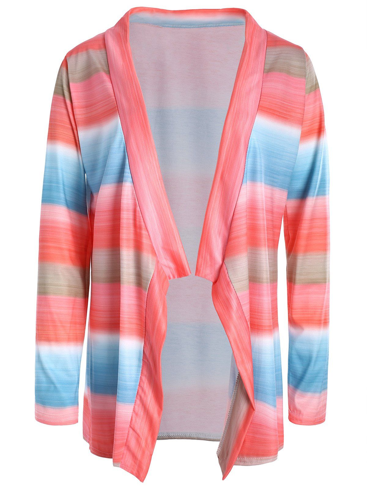 

Collarless Long Sleeve Color Block Asymmetrical Knit Cardigan, Colormix