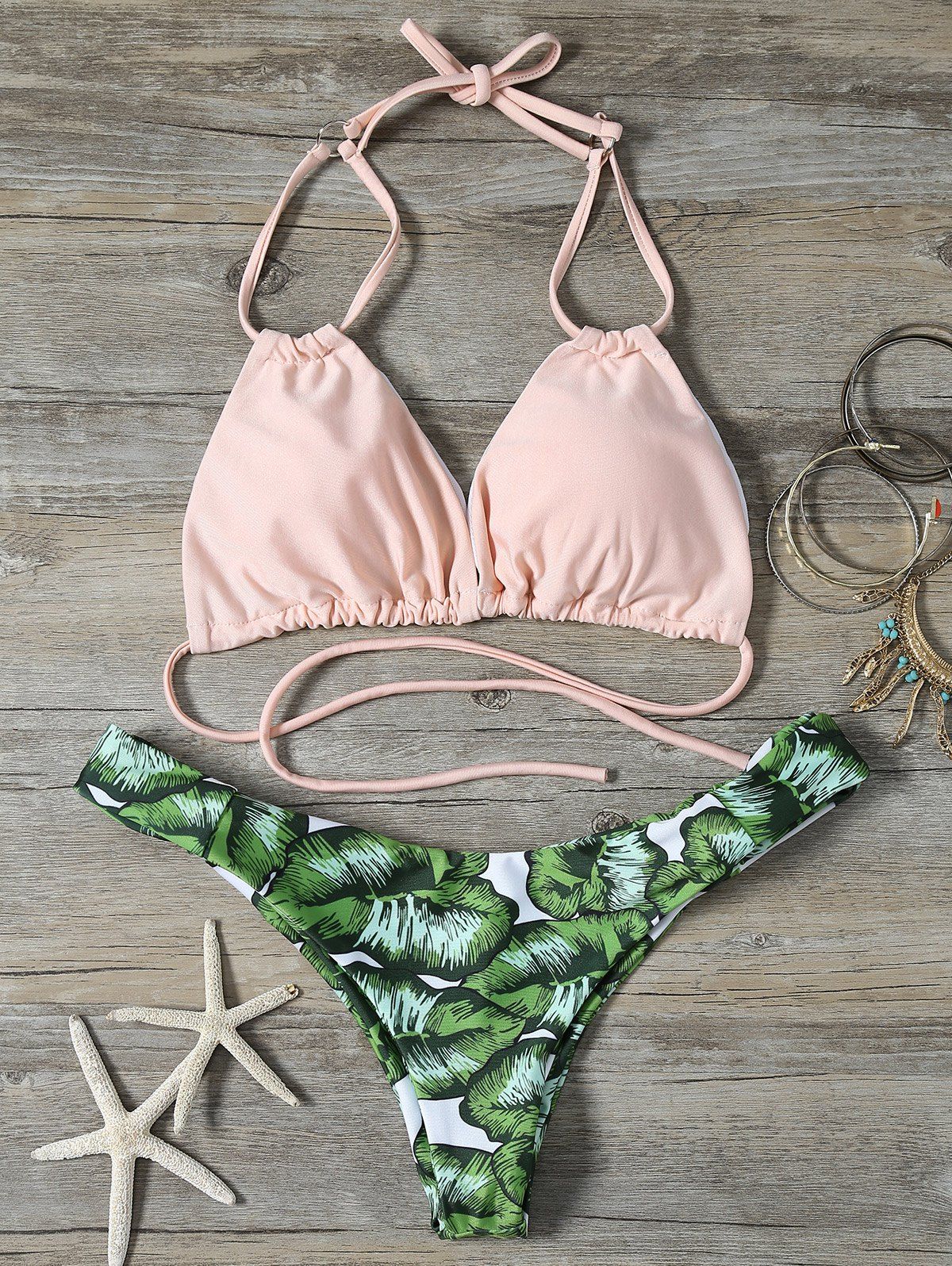 40 Off Low Cut String Tropical Bikini Set Rosegal