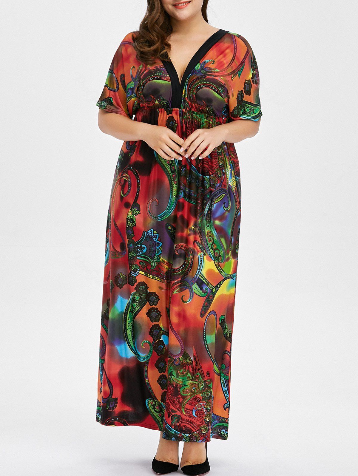 

Bohemian Print Plus Size Maxi Dress, Red
