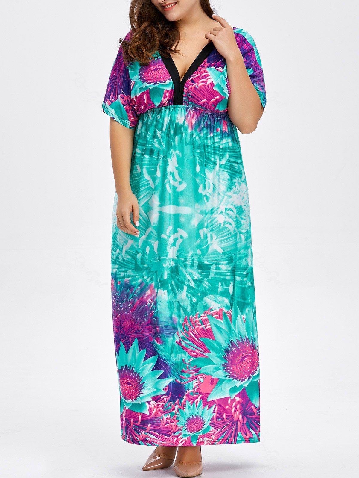 

Floral Backless Plus Size Hawaiian Midi Dress, Blue
