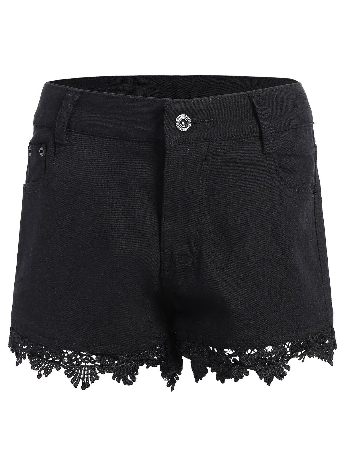 [21% OFF] Lace Trim Denim Shorts | Rosegal