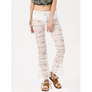 

Sexy Lace See-Through Solid Color Pants For Women, White
