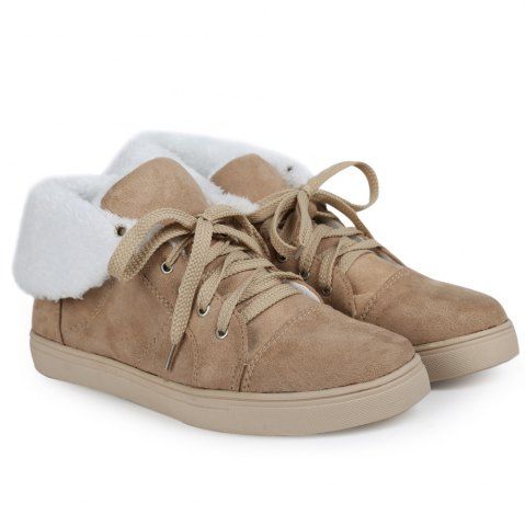 Fold Over Furry Lining Ankle Boots - Khaki - 38 Fold Over Furry Lining Ankle Boots - Khaki - 38