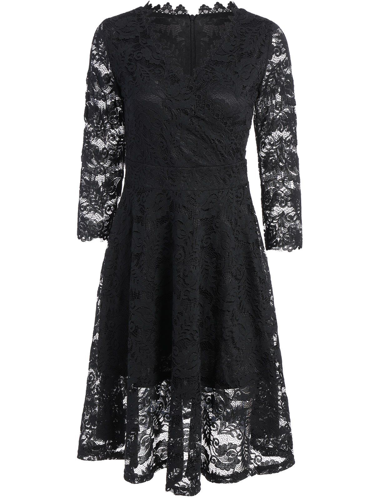 Black S High Waist Lace Fit And Flare Cocktail Dress | RoseGal.com