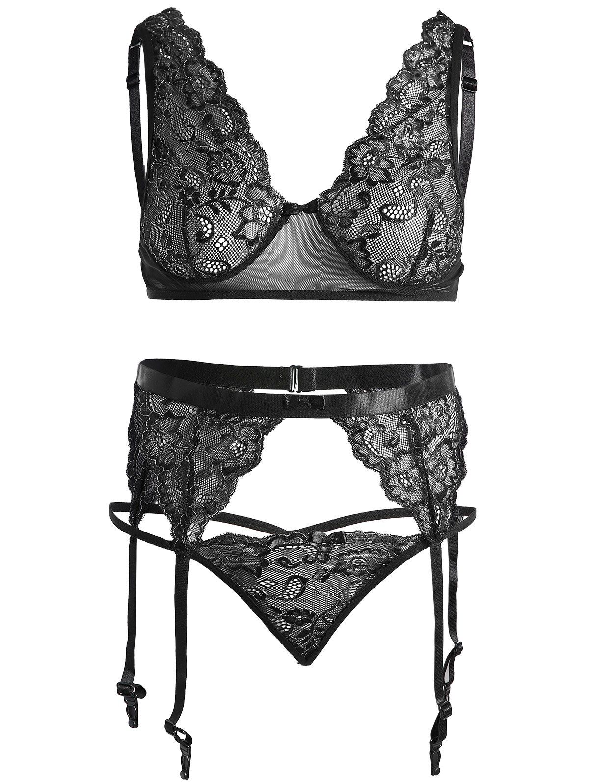 [46% OFF] Backless Lace See Thru Bra Set | Rosegal