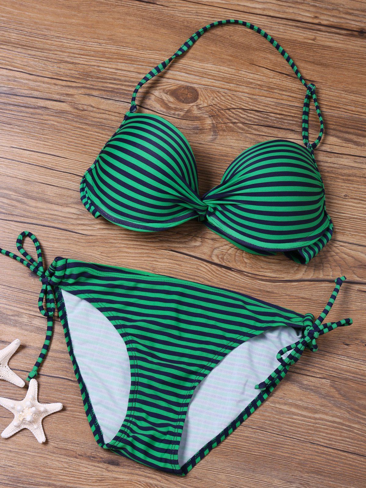 [44 Off] Halter Neck Pinstriped Push Up Bikini Set Rosegal