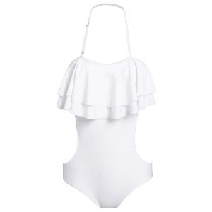 White L Tie Back Halter Ruffle Backless Swimsuit | RoseGal.com