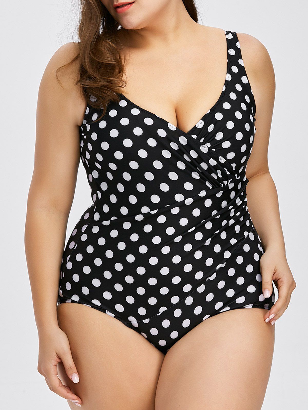 Plus Size Polka Dot One Piece Swimsuit In Black Xl Rosegal Com