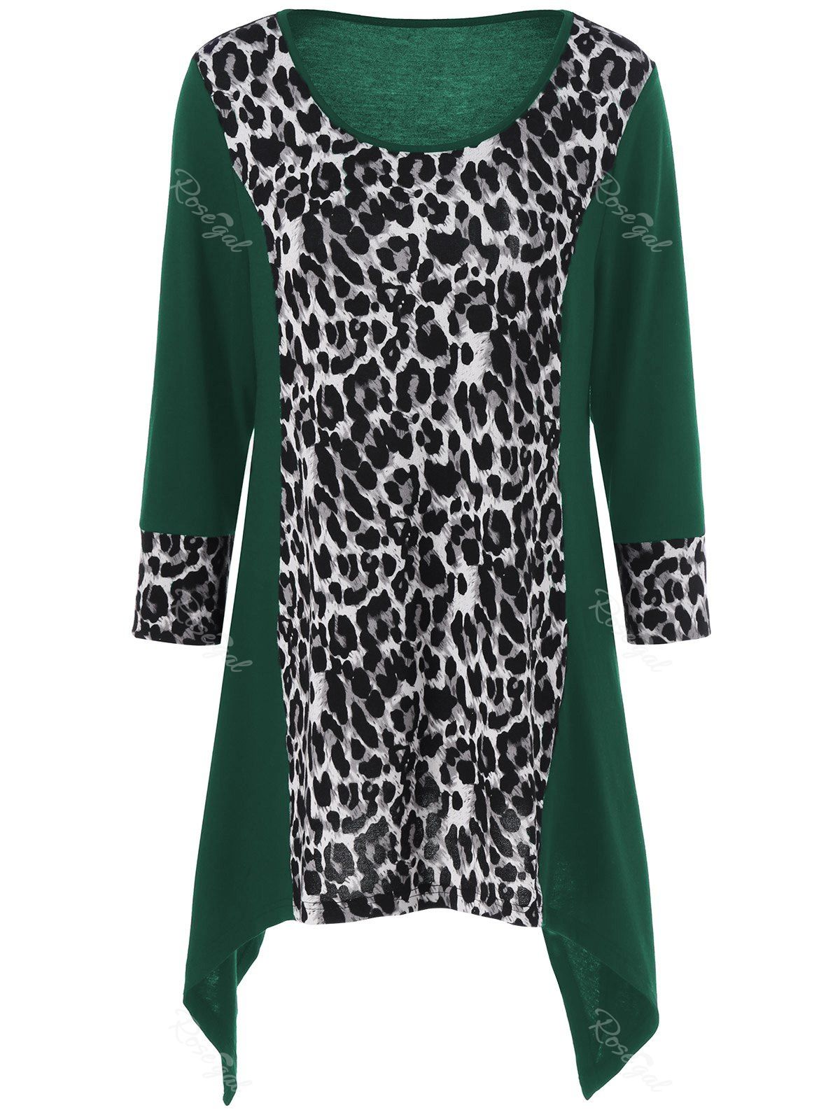 Outfits Leopard Print Plus Size Asymmetric T-Shirt  