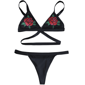 Black M Floral Sequined Cami Bikini Set | RoseGal.com