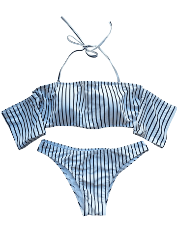 Striped Off The Shoulder Bikini Set