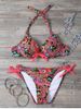 Sexy Halterneck Print Side-Tie Women's Bikini Set -  