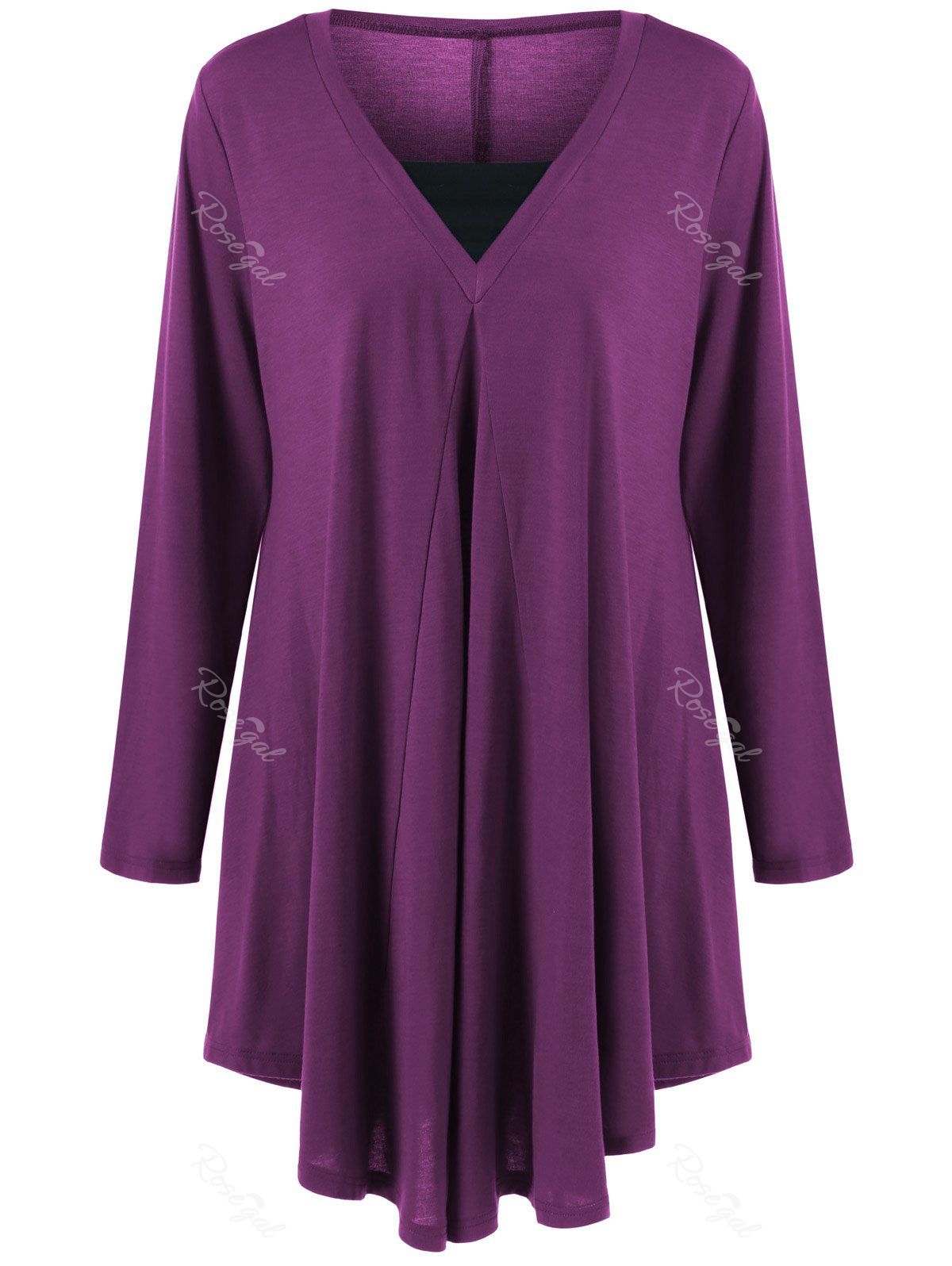 

Long Sleeve Plus Size Asymmetrical Longline T-Shirt, Purple