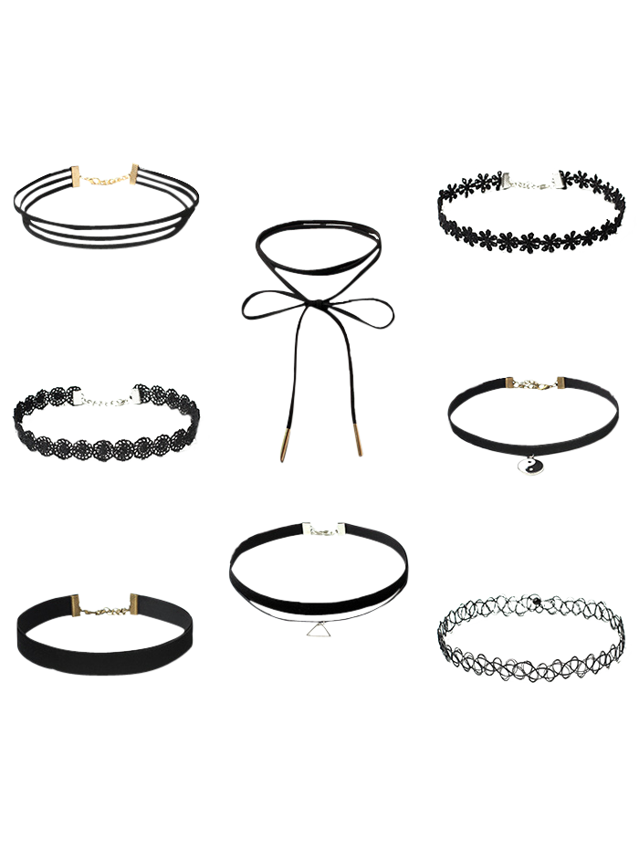 

Floral Layered Choker Necklaces Set, Black