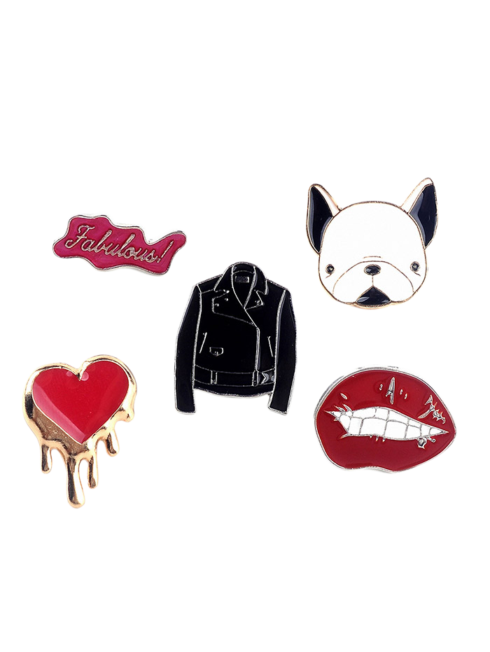 

Dog Heart Jacket Lip Letters Brooch Set, Red