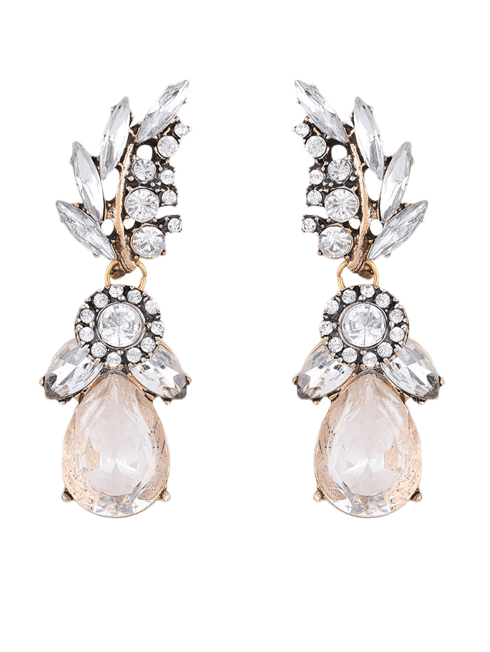 

Leaf Water Drop Rhinestone Earrings, White