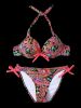 Sexy Halterneck Print Side-Tie Women's Bikini Set -  
