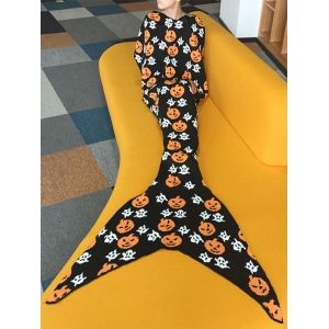 

Comfortable Halloween Pumpkin Lantern Design Sofa Mermaid Blanket, Black