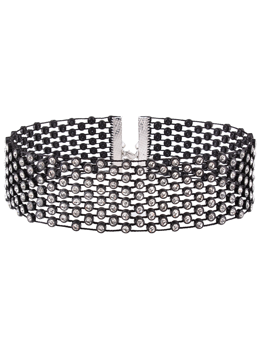

Rhinestone Studded Choker Necklace, Black