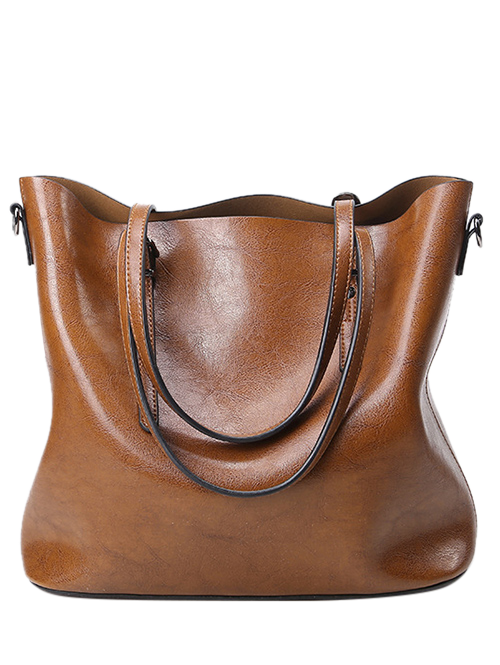 

Metal Buckles PU Leather Shoulder Bag, Brown