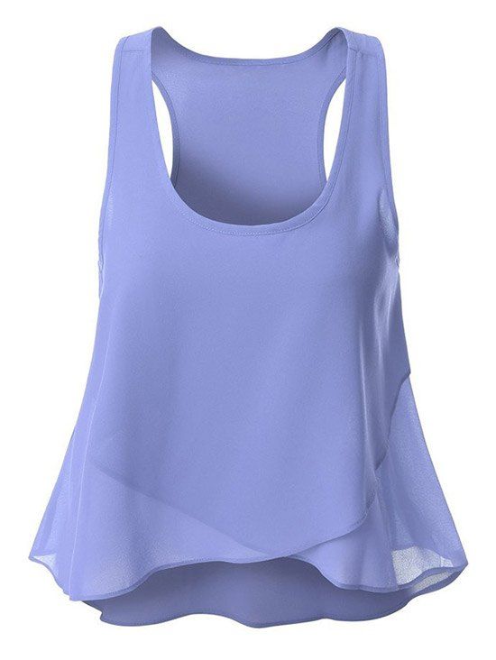 Azure S Scoop Neck Chiffon Tank Top