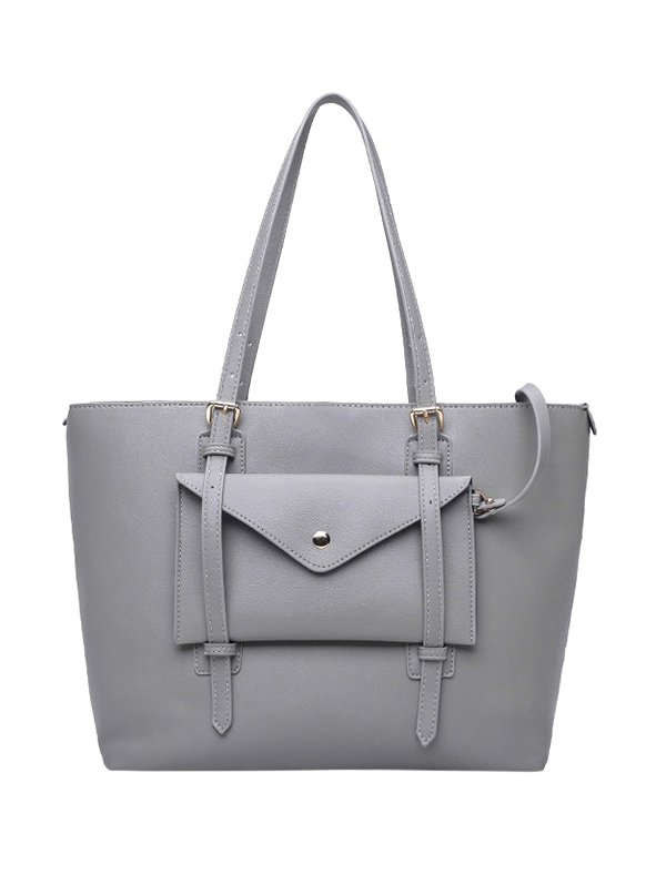 [26 OFF] Faux Leather Buckle Strap Handbag Set Rosegal