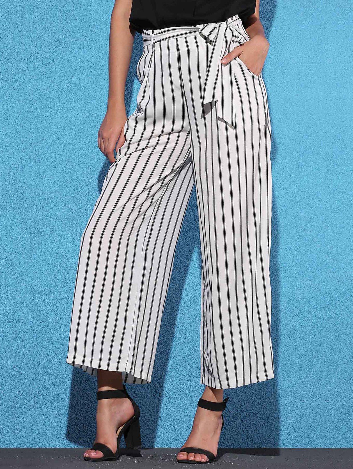 Store High Waist Striped Wide Leg Women's Pants  